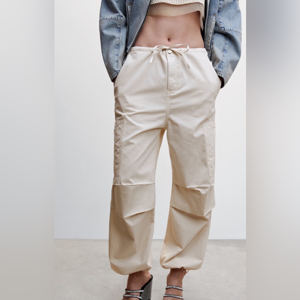 Mango Garment Dyed Parachute Trousers Cargo Pants